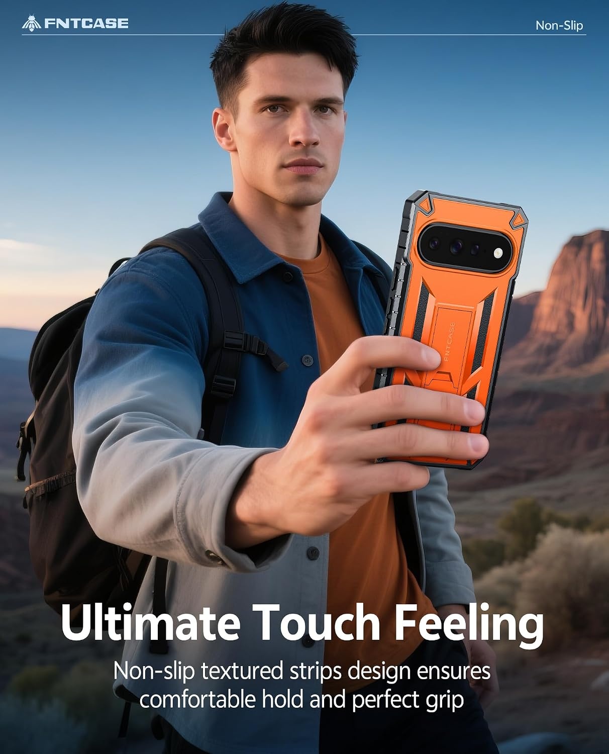 image:imageFNTCASE for Samsung Galaxy Z Flip 8 Case with Builtin Kicktand Black Hinge Protection Screen Protector 20FT Military Grade Drop Proof Heavy Duty Rugged Shockproof Protective Sturdy Phone CoverOrange
