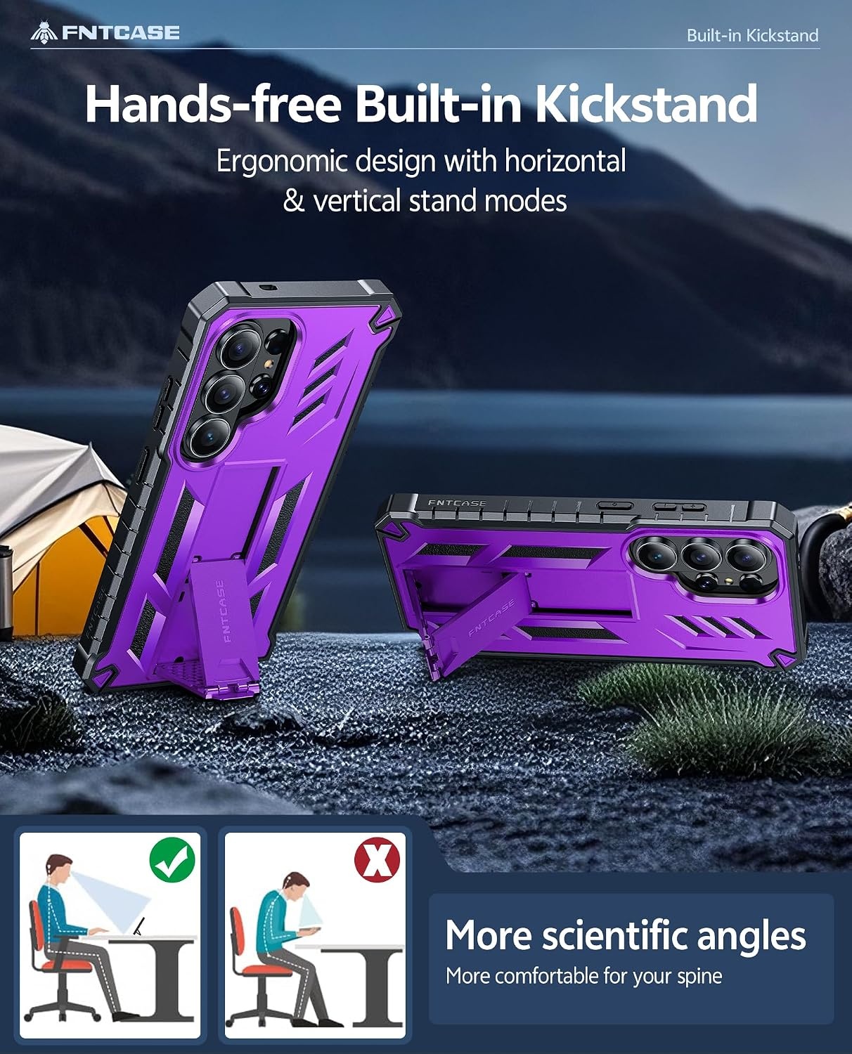 image:imageFNTCASE for Samsung Galaxy Z Flip 8 Case with Builtin Kicktand Black Hinge Protection Screen Protector 20FT Military Grade Drop Proof Heavy Duty Rugged Shockproof Protective Sturdy Phone CoverPurple