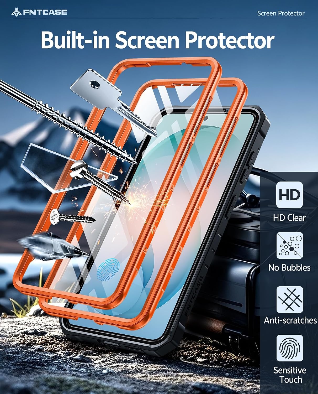 image:imageFNTCASE for Samsung Galaxy Z Flip 8 Case with Builtin Kicktand Black Hinge Protection Screen Protector 20FT Military Grade Drop Proof Heavy Duty Rugged Shockproof Protective Sturdy Phone CoverOrange
