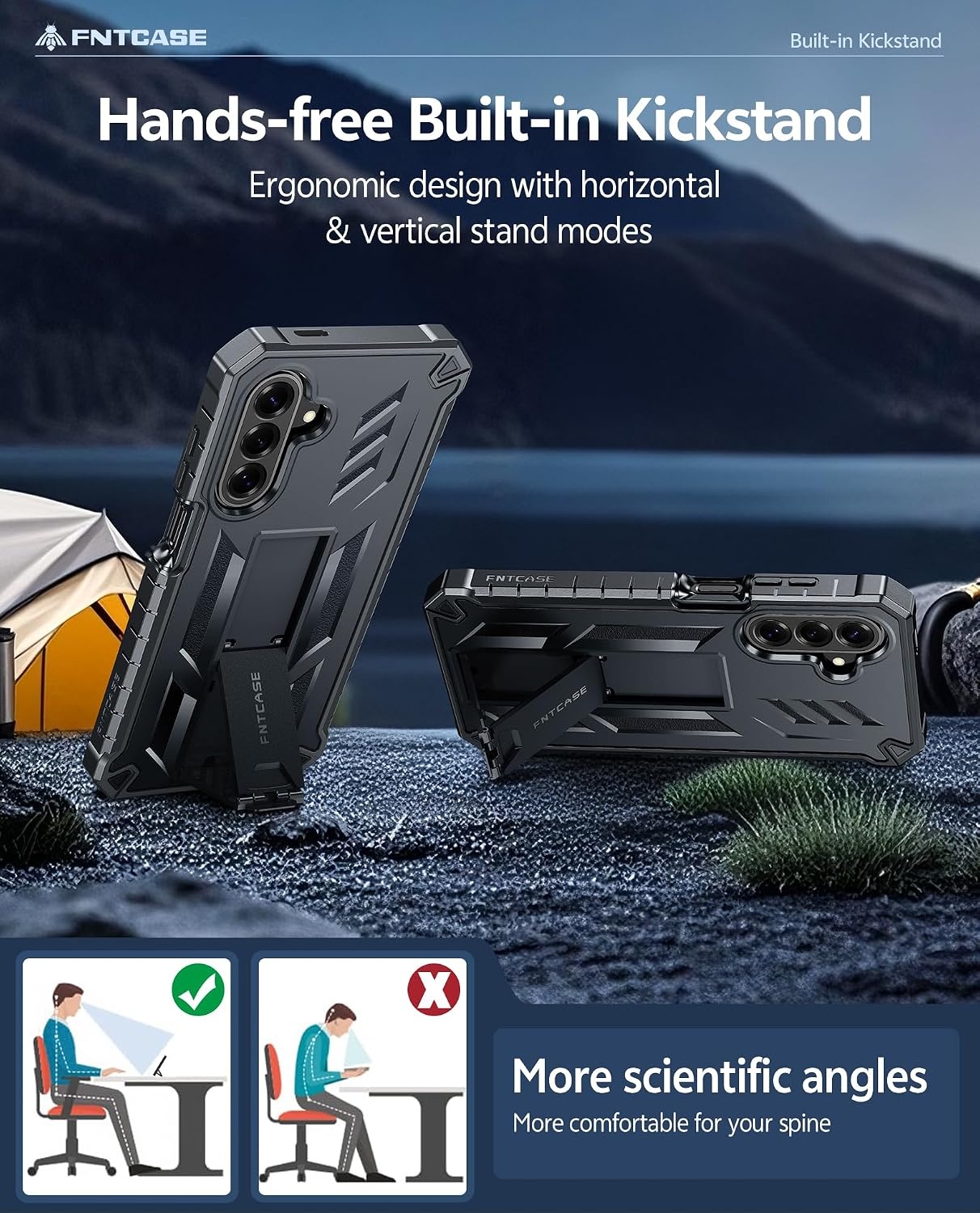image:imageFNTCASE for Samsung Galaxy Z Flip 8 Case with Builtin Kicktand Black Hinge Protection Screen Protector 20FT Military Grade Drop Proof Heavy Duty Rugged Shockproof Protective Sturdy Phone CoverBlack