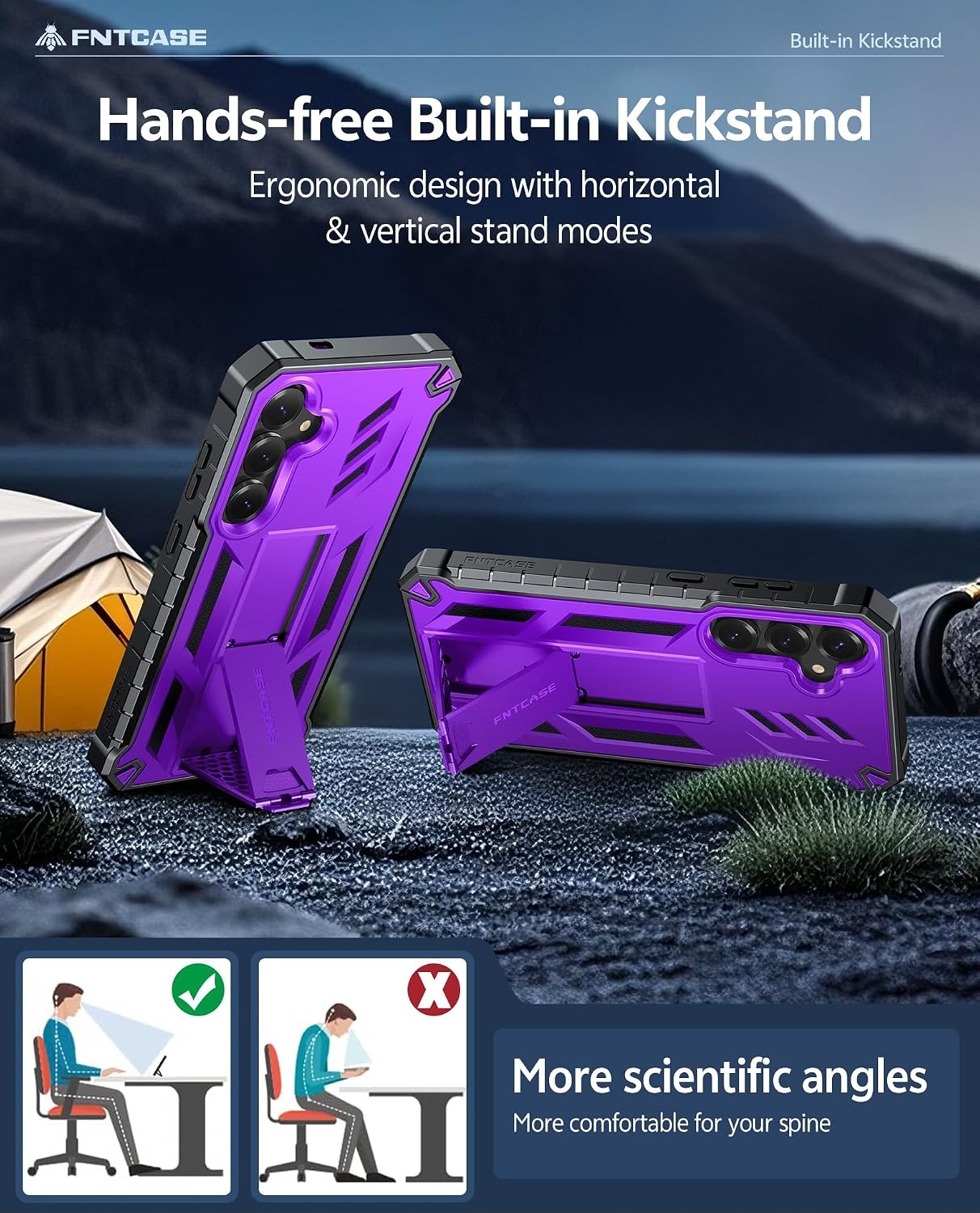 image:imageFNTCASE for Samsung Galaxy Z Flip 8 Case with Builtin Kicktand Black Hinge Protection Screen Protector 20FT Military Grade Drop Proof Heavy Duty Rugged Shockproof Protective Sturdy Phone CoverPurple