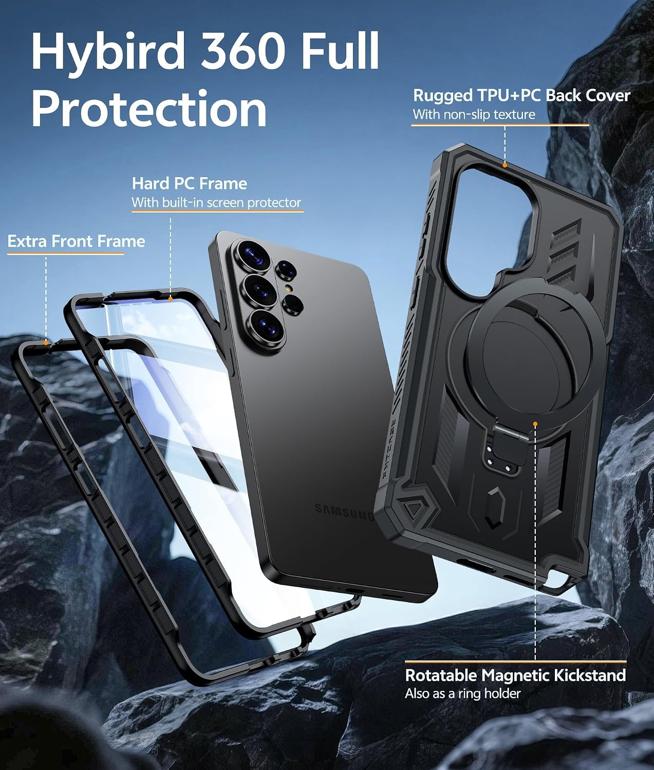 image:imageFNTCASE for Samsung Galaxy Z Flip 8 Case with Builtin Kicktand Black Hinge Protection Screen Protector 20FT Military Grade Drop Proof Heavy Duty Rugged Shockproof Protective Sturdy Phone CoverTBlack