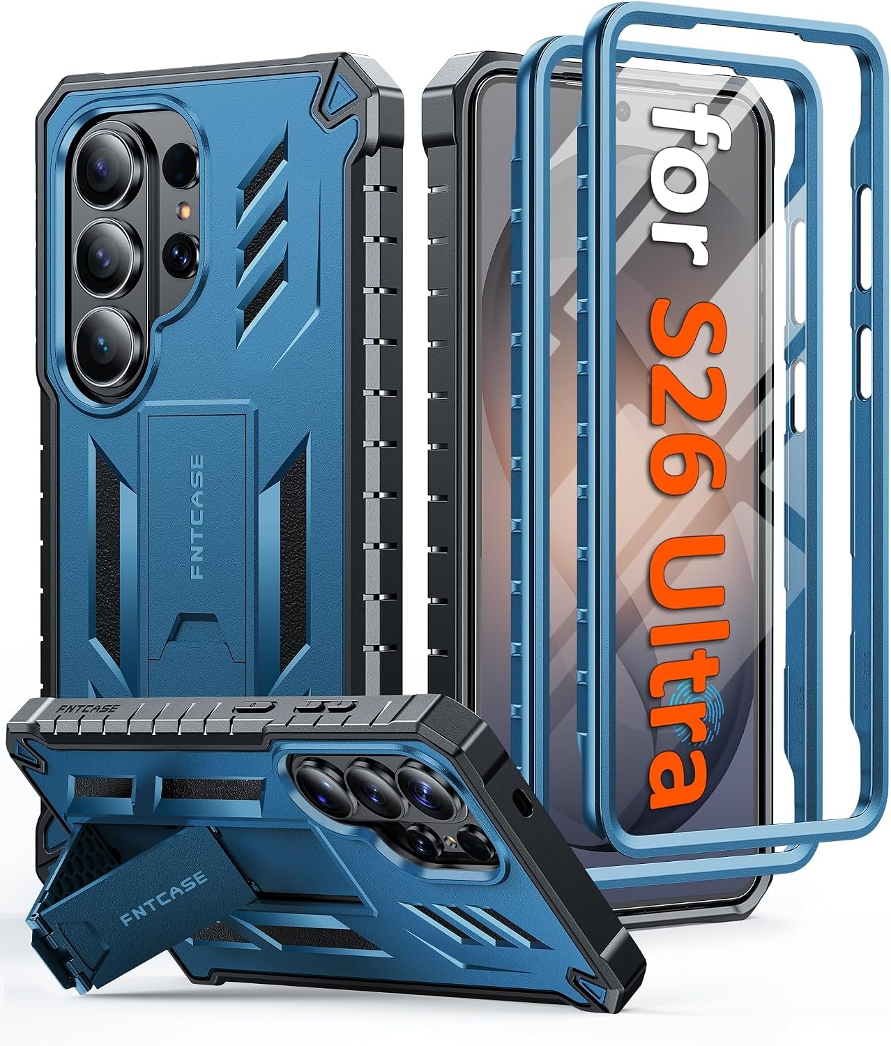 image:imageFNTCASE for Samsung Galaxy Z Flip 8 Case with Builtin Kicktand Black Hinge Protection Screen Protector 20FT Military Grade Drop Proof Heavy Duty Rugged Shockproof Protective Sturdy Phone CoverBlue