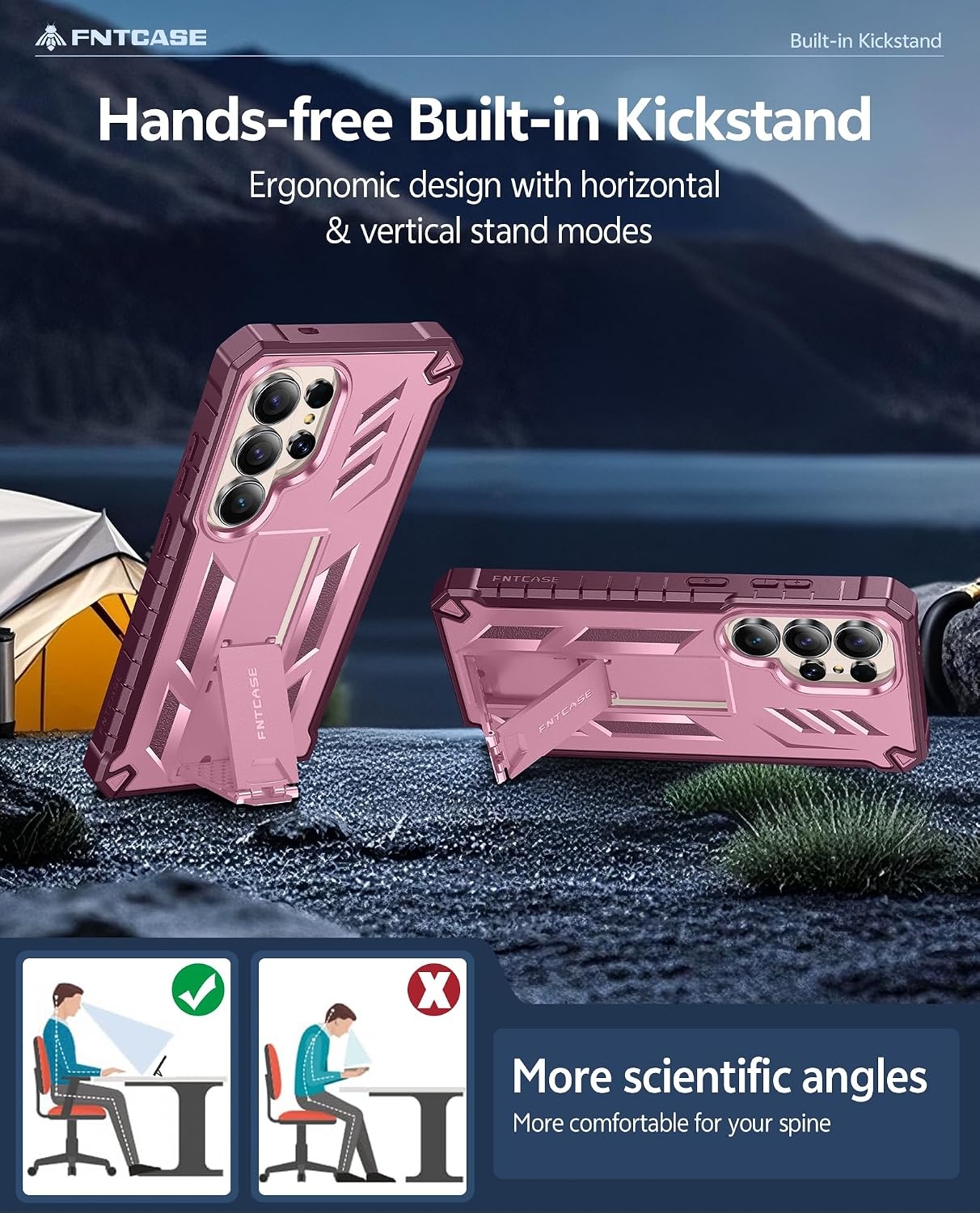 image:imageFNTCASE for Samsung Galaxy Z Flip 8 Case with Builtin Kicktand Black Hinge Protection Screen Protector 20FT Military Grade Drop Proof Heavy Duty Rugged Shockproof Protective Sturdy Phone CoverPink
