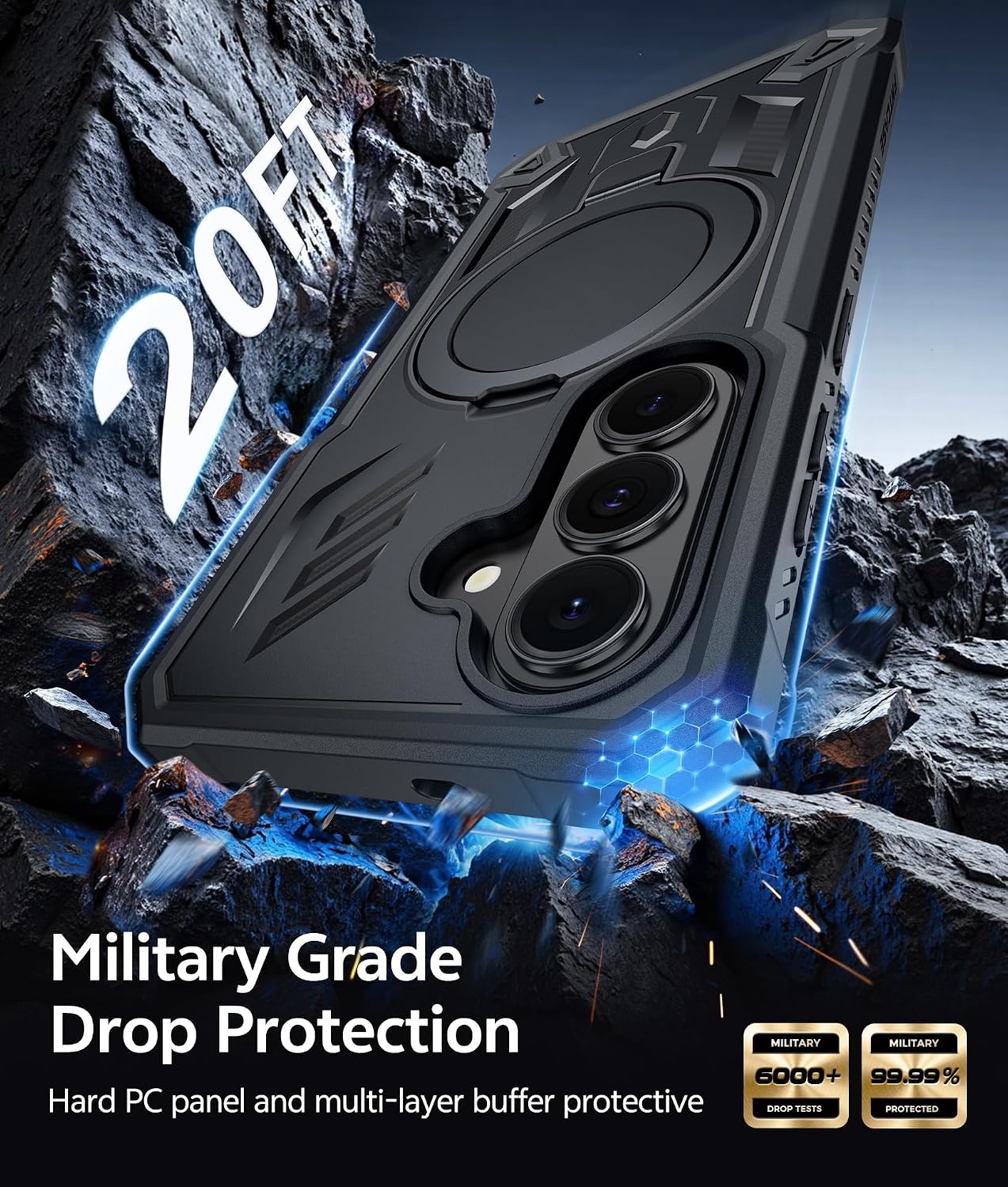 image:imageFNTCASE for Samsung Galaxy Z Flip 8 Case with Builtin Kicktand Black Hinge Protection Screen Protector 20FT Military Grade Drop Proof Heavy Duty Rugged Shockproof Protective Sturdy Phone CoverTBlack