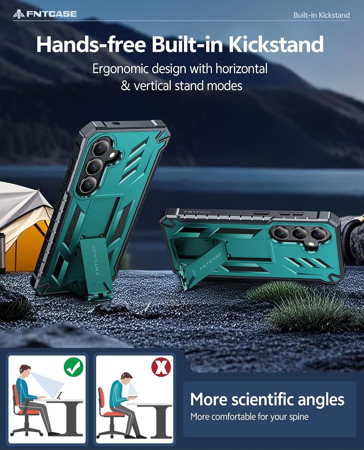 image:imageFNTCASE for Samsung Galaxy Z Flip 8 Case with Builtin Kicktand Black Hinge Protection Screen Protector 20FT Military Grade Drop Proof Heavy Duty Rugged Shockproof Protective Sturdy Phone CoverGreen