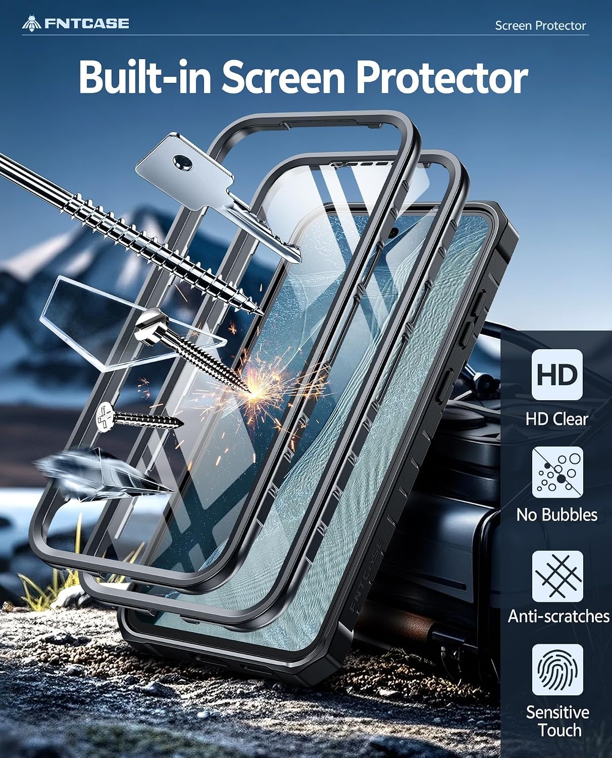 image:imageFNTCASE for Samsung Galaxy Z Flip 8 Case with Builtin Kicktand Black Hinge Protection Screen Protector 20FT Military Grade Drop Proof Heavy Duty Rugged Shockproof Protective Sturdy Phone CoverBlack