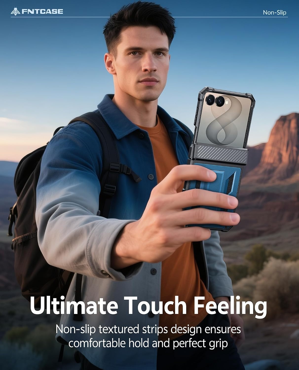 image:imageFNTCASE for Samsung Galaxy Z Flip 8 Case with Builtin Kicktand Black Hinge Protection Screen Protector 20FT Military Grade Drop Proof Heavy Duty Rugged Shockproof Protective Sturdy Phone CoverBlue
