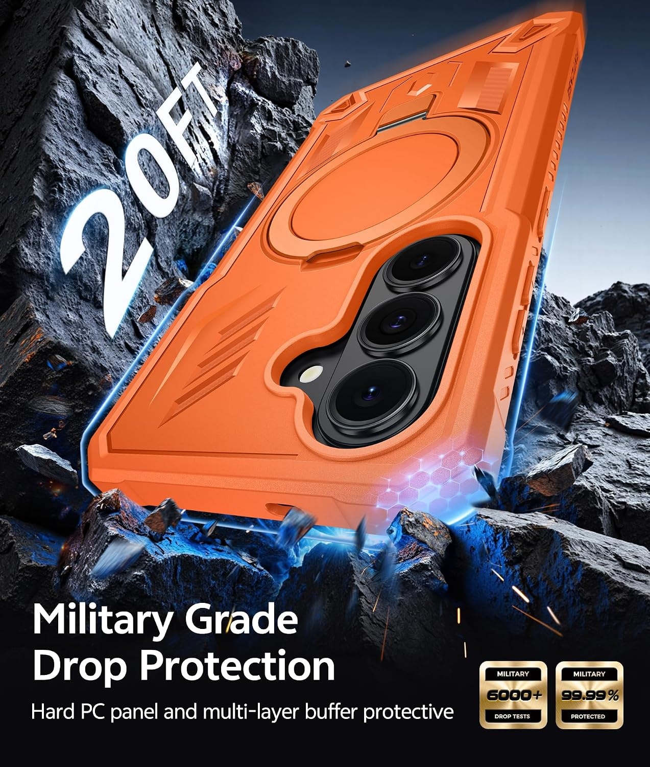 image:imageFNTCASE for Samsung Galaxy Z Flip 8 Case with Builtin Kicktand Black Hinge Protection Screen Protector 20FT Military Grade Drop Proof Heavy Duty Rugged Shockproof Protective Sturdy Phone CoverTOrange