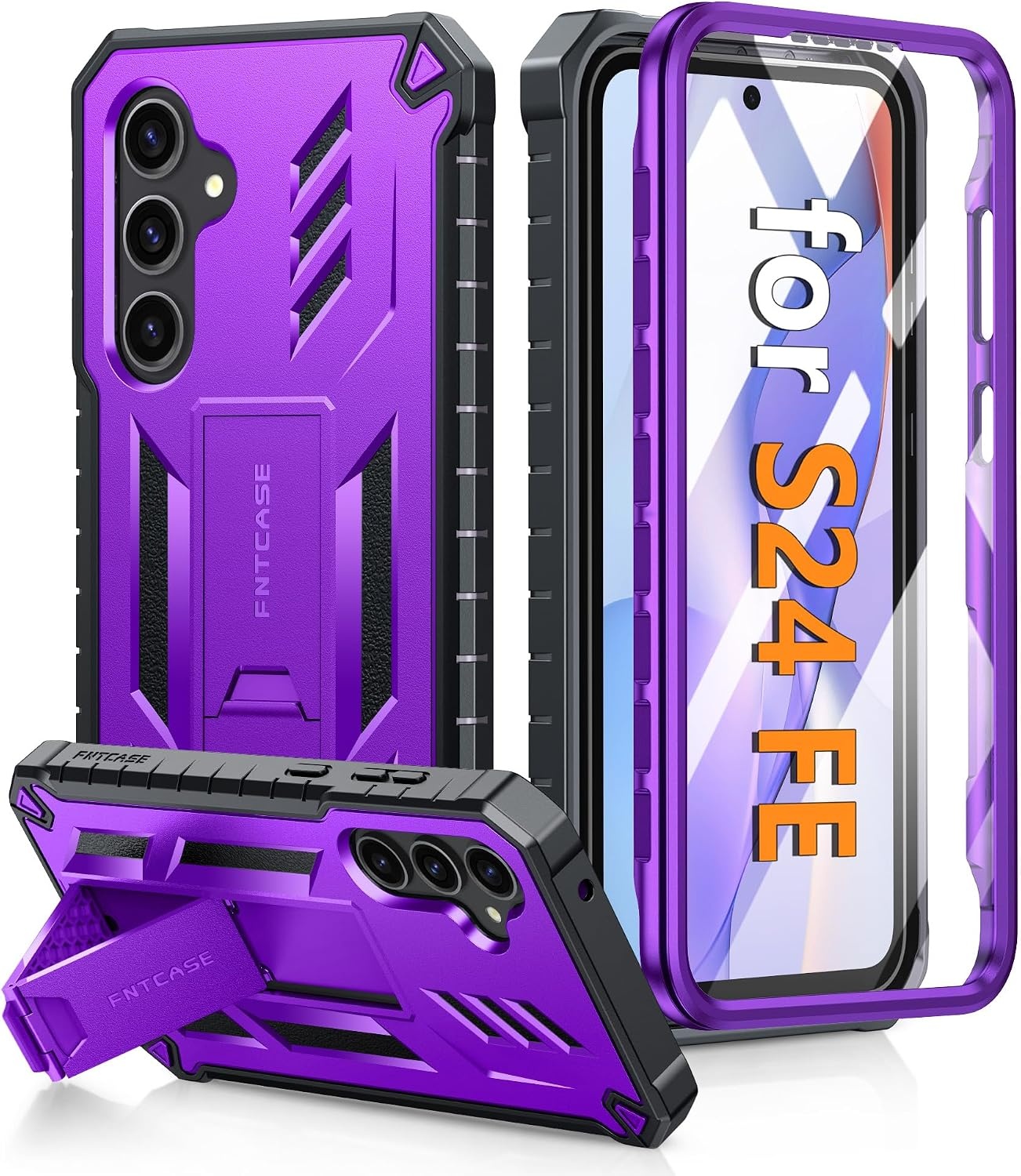 image:imageFNTCASE for Samsung Galaxy Z Flip 8 Case with Builtin Kicktand Black Hinge Protection Screen Protector 20FT Military Grade Drop Proof Heavy Duty Rugged Shockproof Protective Sturdy Phone CoverPurple