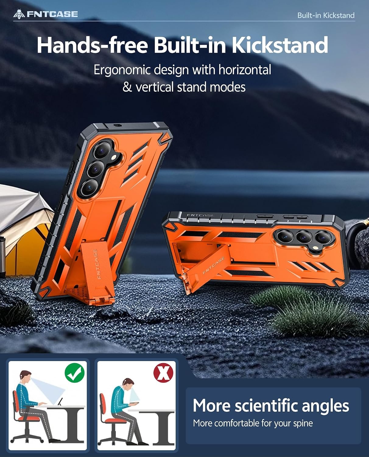image:imageFNTCASE for Samsung Galaxy Z Flip 8 Case with Builtin Kicktand Black Hinge Protection Screen Protector 20FT Military Grade Drop Proof Heavy Duty Rugged Shockproof Protective Sturdy Phone CoverOrange