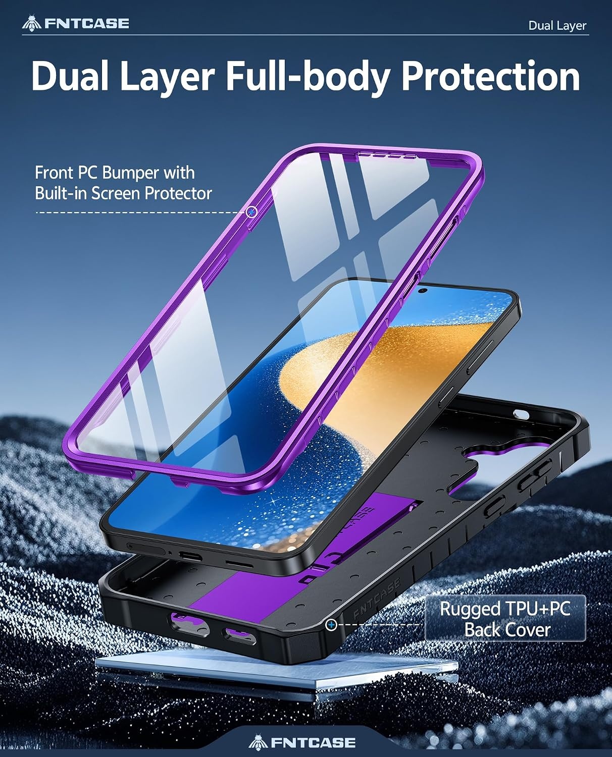 image:imageFNTCASE for Samsung Galaxy Z Flip 8 Case with Builtin Kicktand Black Hinge Protection Screen Protector 20FT Military Grade Drop Proof Heavy Duty Rugged Shockproof Protective Sturdy Phone CoverPurple
