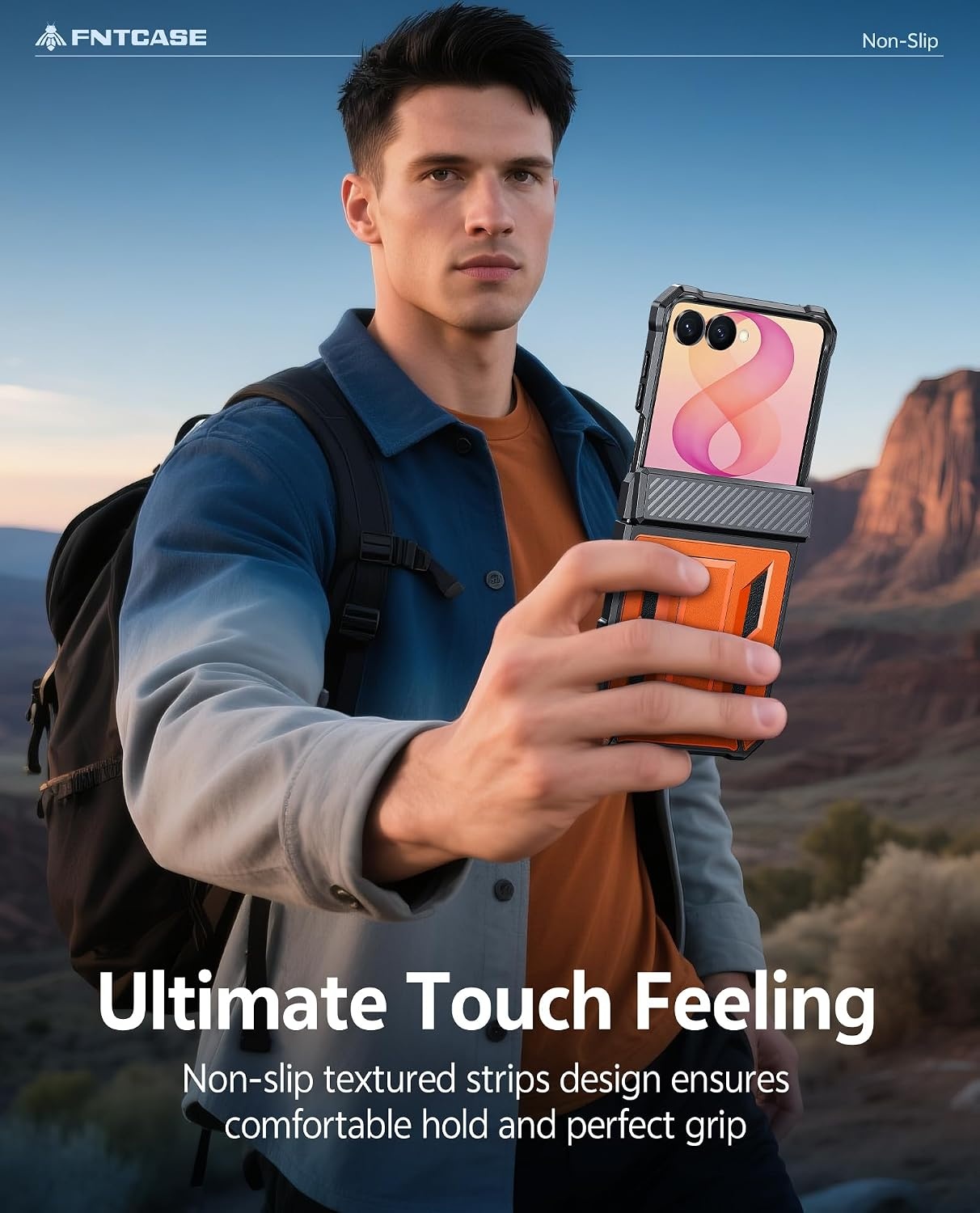 image:imageFNTCASE for Samsung Galaxy Z Flip 8 Case with Builtin Kicktand Black Hinge Protection Screen Protector 20FT Military Grade Drop Proof Heavy Duty Rugged Shockproof Protective Sturdy Phone CoverOrange
