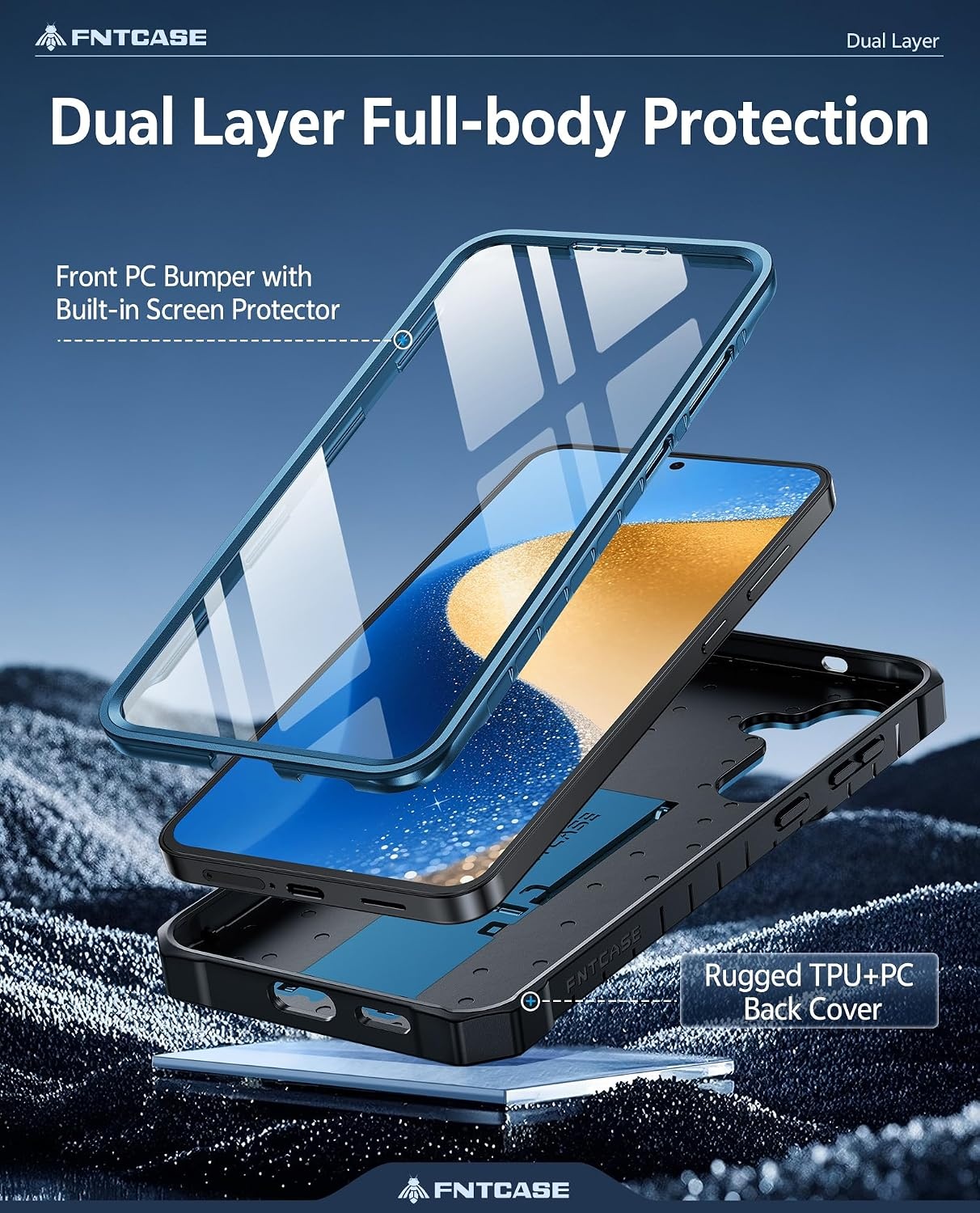 image:imageFNTCASE for Samsung Galaxy Z Flip 8 Case with Builtin Kicktand Black Hinge Protection Screen Protector 20FT Military Grade Drop Proof Heavy Duty Rugged Shockproof Protective Sturdy Phone CoverBlue