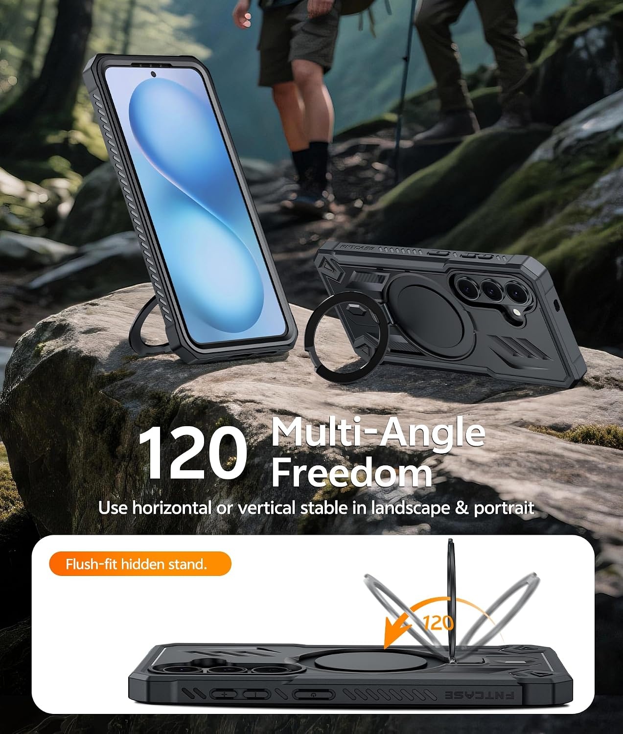 image:imageFNTCASE for Samsung Galaxy Z Flip 8 Case with Builtin Kicktand Black Hinge Protection Screen Protector 20FT Military Grade Drop Proof Heavy Duty Rugged Shockproof Protective Sturdy Phone CoverTBlack