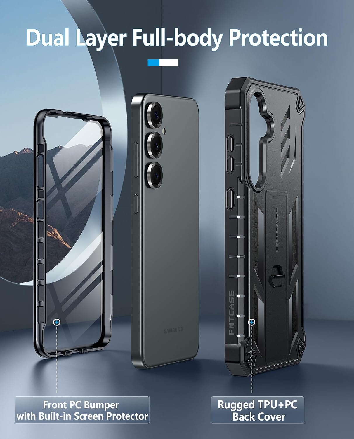 image:imageFNTCASE for Samsung Galaxy Z Flip 8 Case with Builtin Kicktand Black Hinge Protection Screen Protector 20FT Military Grade Drop Proof Heavy Duty Rugged Shockproof Protective Sturdy Phone CoverTBlack