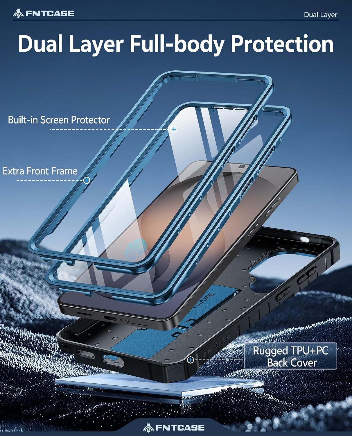 image:imageFNTCASE for Samsung Galaxy Z Flip 8 Case with Builtin Kicktand Black Hinge Protection Screen Protector 20FT Military Grade Drop Proof Heavy Duty Rugged Shockproof Protective Sturdy Phone CoverBlue