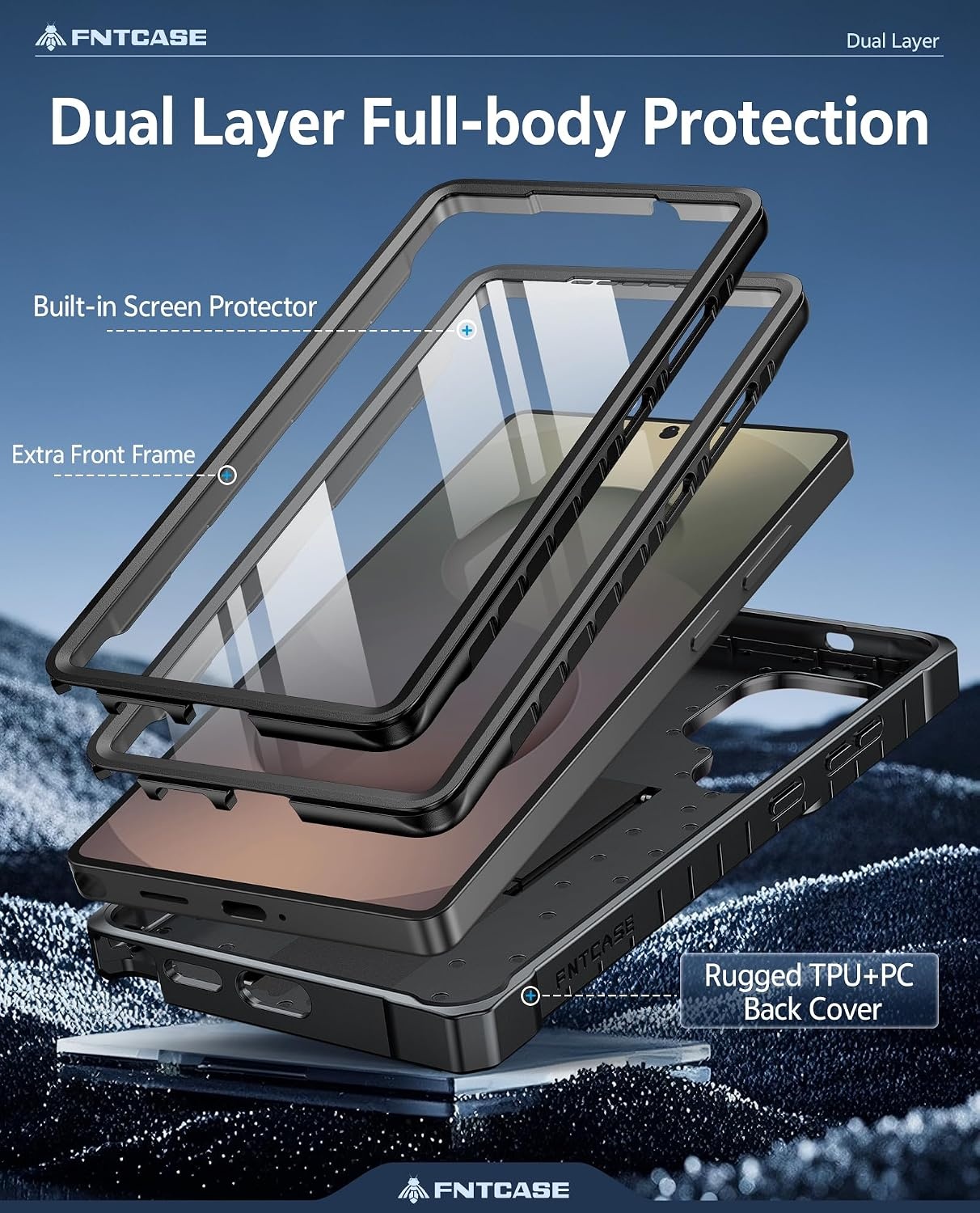 image:imageFNTCASE for Samsung Galaxy Z Flip 8 Case with Builtin Kicktand Black Hinge Protection Screen Protector 20FT Military Grade Drop Proof Heavy Duty Rugged Shockproof Protective Sturdy Phone CoverTBlack