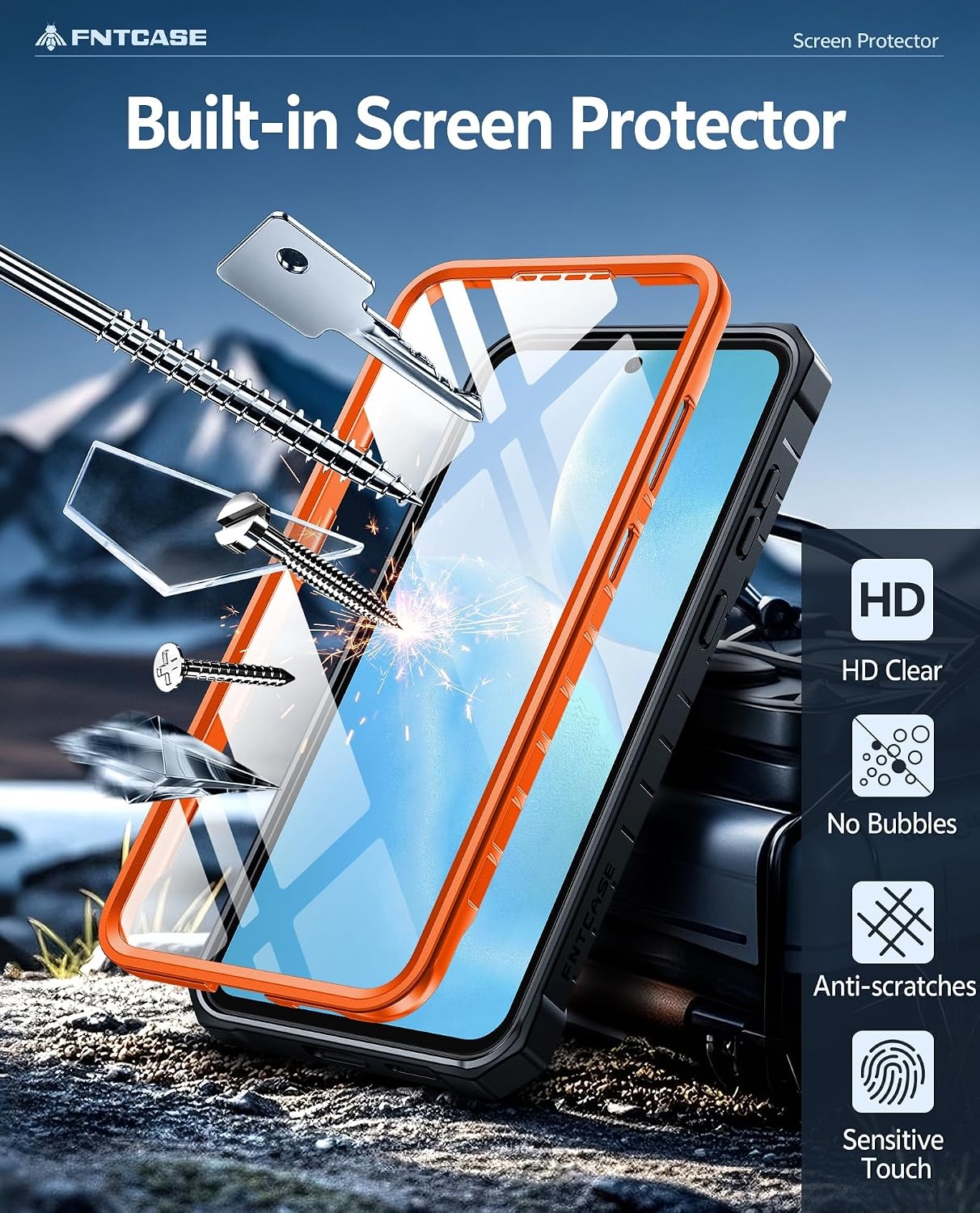 image:imageFNTCASE for Samsung Galaxy Z Flip 8 Case with Builtin Kicktand Black Hinge Protection Screen Protector 20FT Military Grade Drop Proof Heavy Duty Rugged Shockproof Protective Sturdy Phone CoverOrange