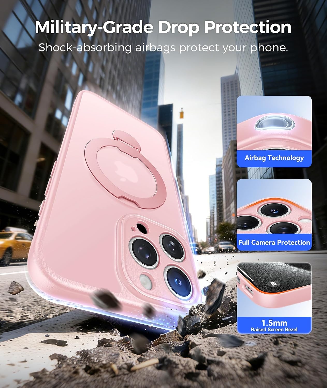 image:imageFNTCASE for iPhone 15 Pro Case with 360 Spin Magnetic Stand Black Compatible with MagsafeScreen ProtectorFull Camera ProtectionTranslucent Matte Military Grade Shockproof Phone CoverPink