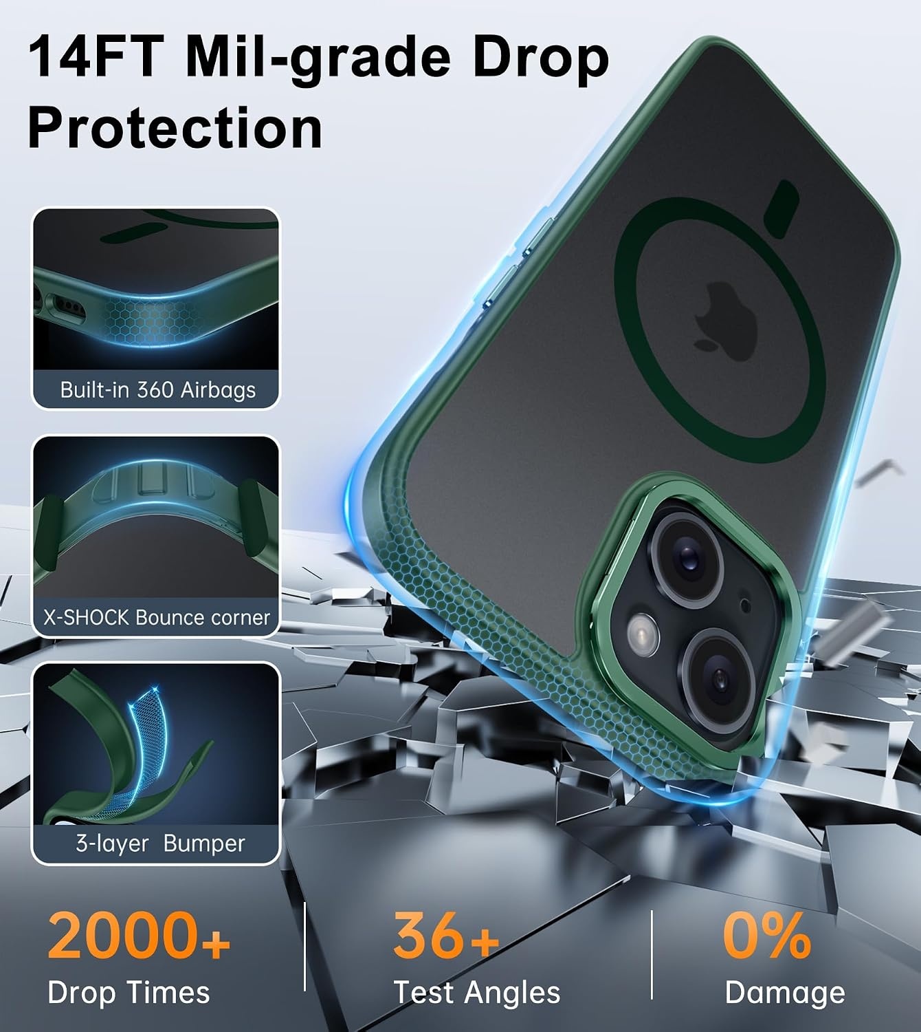 image:imageFNTCASE for iPhone 15 Pro Case with 360 Spin Magnetic Stand Black Compatible with MagsafeScreen ProtectorFull Camera ProtectionTranslucent Matte Military Grade Shockproof Phone CoverZGreen