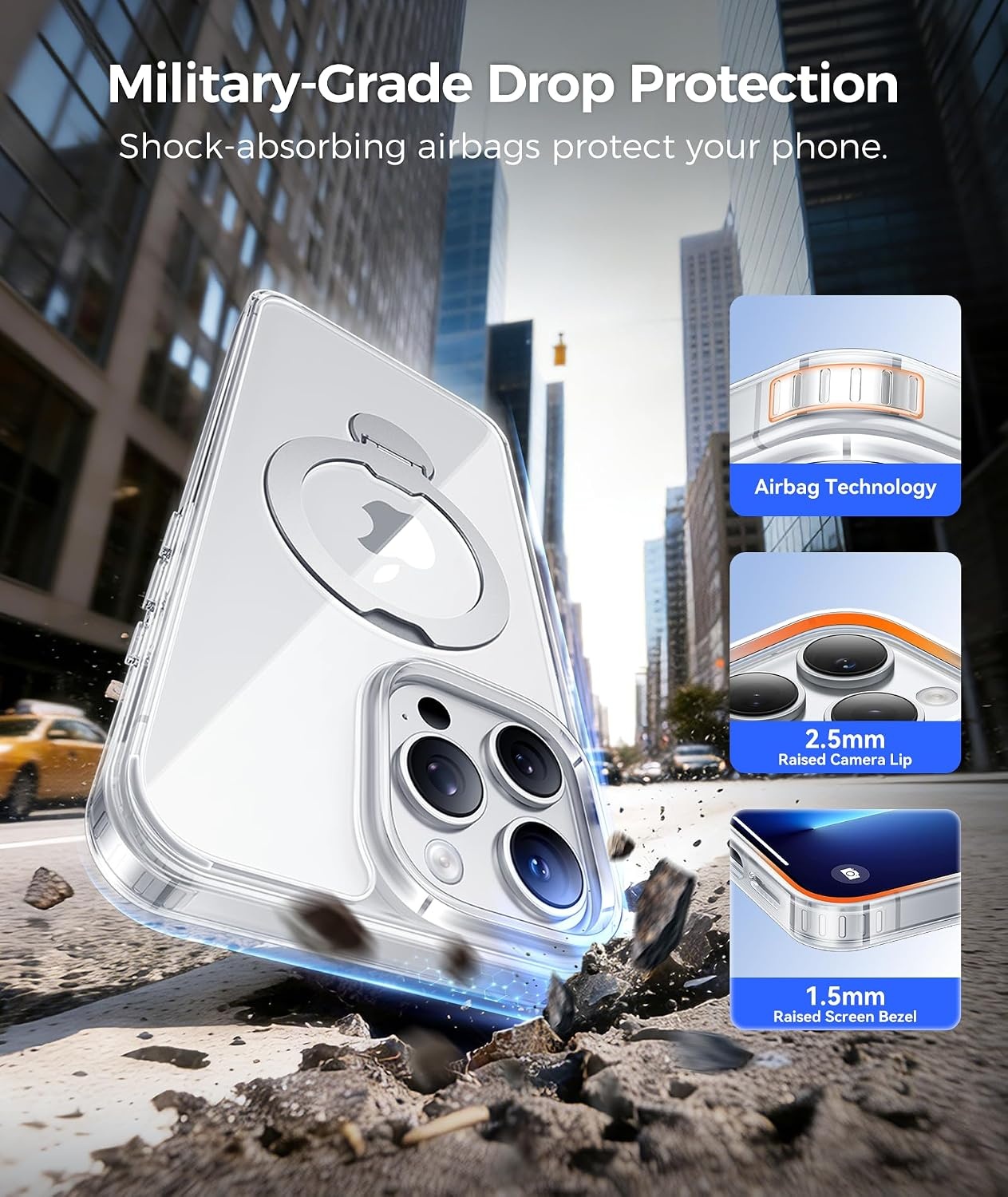 image:imageFNTCASE for iPhone 15 Pro Case with 360 Spin Magnetic Stand Black Compatible with MagsafeScreen ProtectorFull Camera ProtectionTranslucent Matte Military Grade Shockproof Phone CoverClear