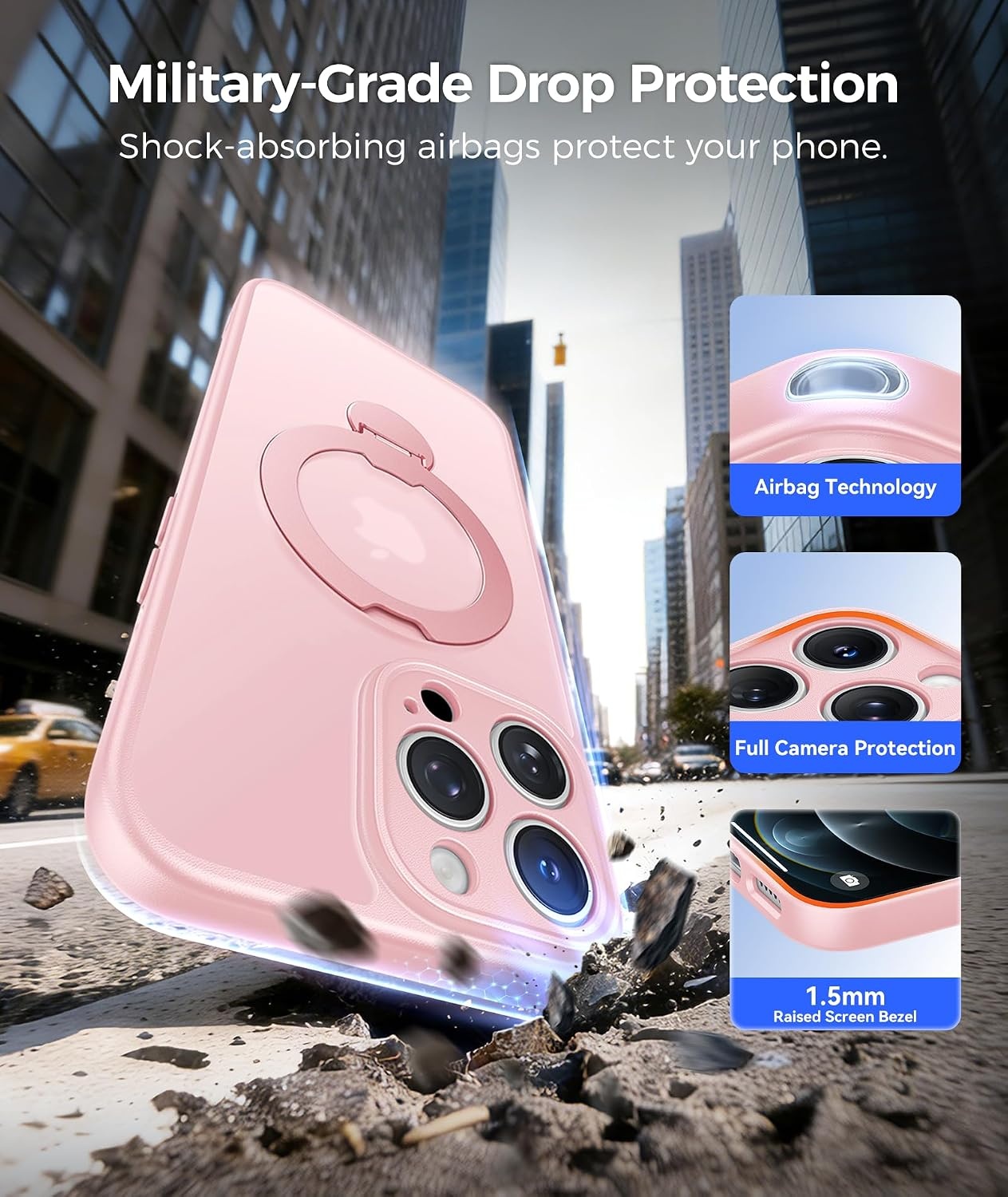 image:imageFNTCASE for iPhone 15 Pro Case with 360 Spin Magnetic Stand Black Compatible with MagsafeScreen ProtectorFull Camera ProtectionTranslucent Matte Military Grade Shockproof Phone CoverPink