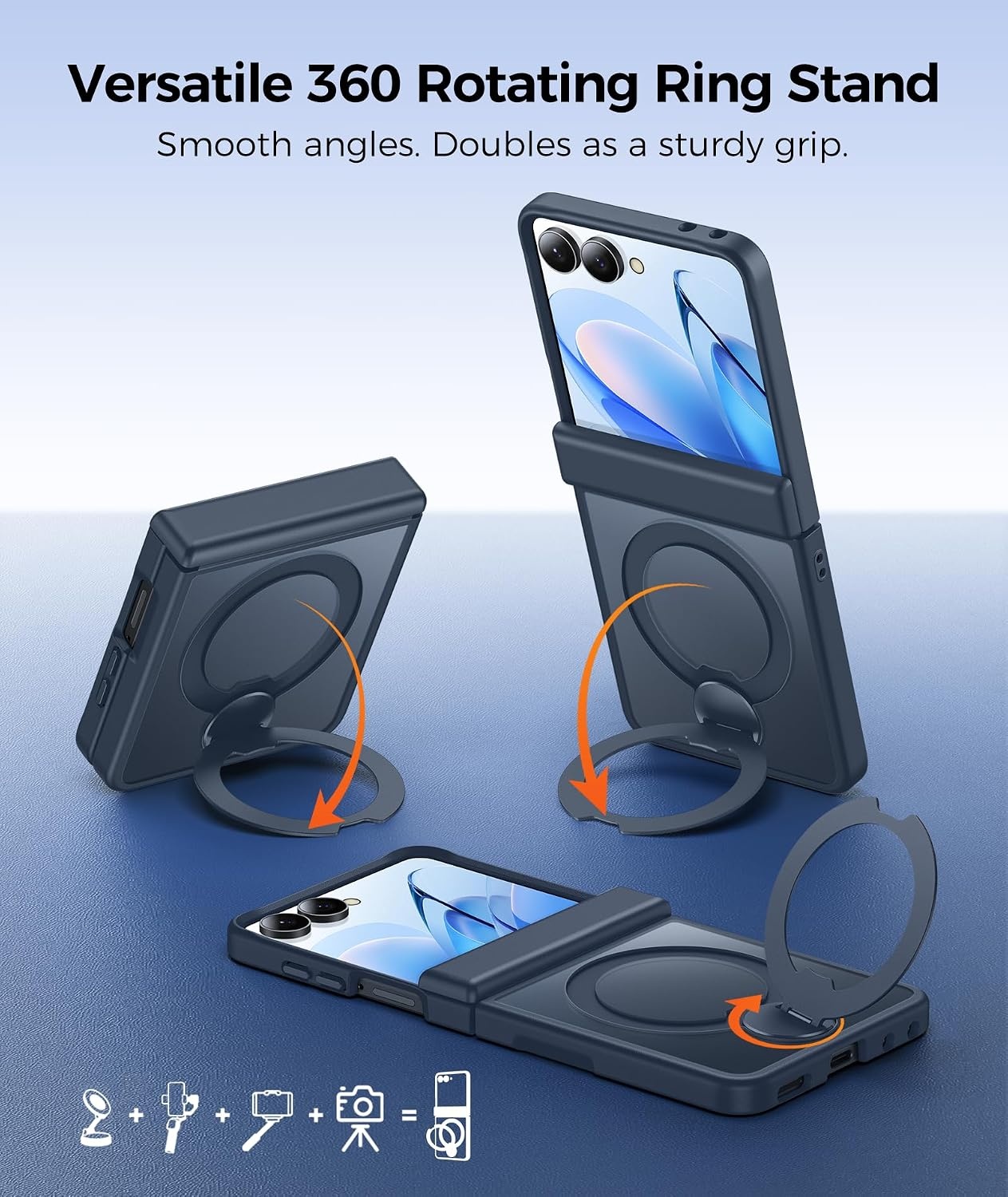 image:imageFNTCASE for iPhone 15 Pro Case with 360 Spin Magnetic Stand Black Compatible with MagsafeScreen ProtectorFull Camera ProtectionTranslucent Matte Military Grade Shockproof Phone CoverDeep Blue