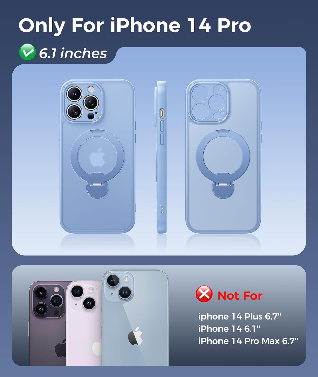 image:imageFNTCASE for iPhone 15 Pro Case with 360 Spin Magnetic Stand Black Compatible with MagsafeScreen ProtectorFull Camera ProtectionTranslucent Matte Military Grade Shockproof Phone CoverLight Blue
