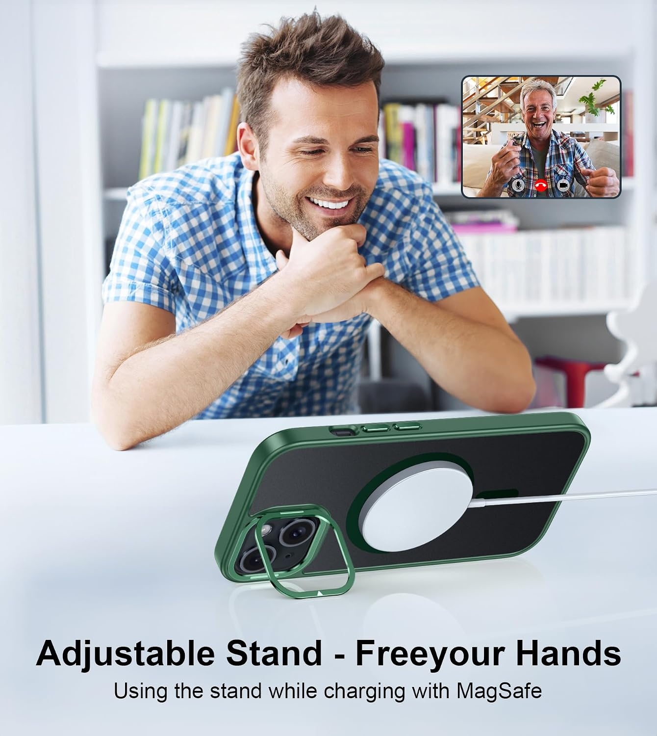 image:imageFNTCASE for iPhone 15 Pro Case with 360 Spin Magnetic Stand Black Compatible with MagsafeScreen ProtectorFull Camera ProtectionTranslucent Matte Military Grade Shockproof Phone CoverZGreen