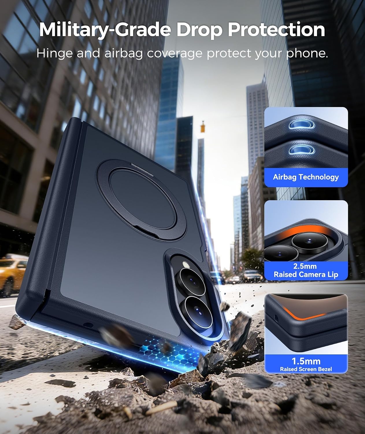 image:imageFNTCASE for iPhone 15 Pro Case with 360 Spin Magnetic Stand Black Compatible with MagsafeScreen ProtectorFull Camera ProtectionTranslucent Matte Military Grade Shockproof Phone CoverDeep Blue