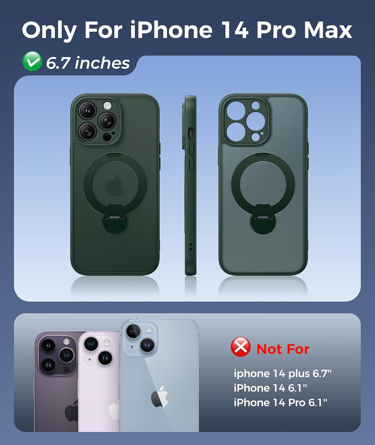 image:imageFNTCASE for iPhone 15 Pro Case with 360 Spin Magnetic Stand Black Compatible with MagsafeScreen ProtectorFull Camera ProtectionTranslucent Matte Military Grade Shockproof Phone CoverGreen