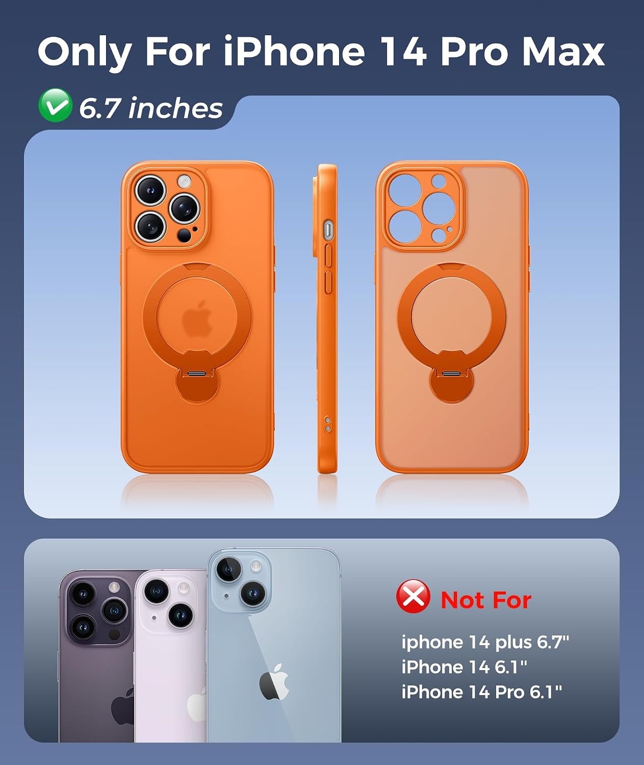 image:imageFNTCASE for iPhone 15 Pro Case with 360 Spin Magnetic Stand Black Compatible with MagsafeScreen ProtectorFull Camera ProtectionTranslucent Matte Military Grade Shockproof Phone CoverOrange