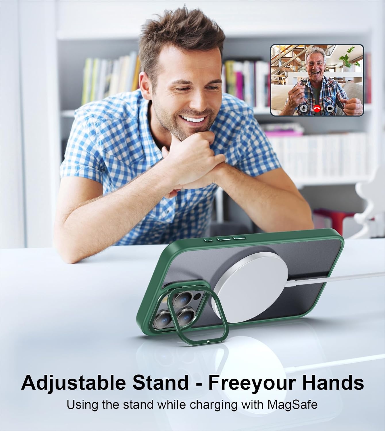 image:imageFNTCASE for iPhone 15 Pro Case with 360 Spin Magnetic Stand Black Compatible with MagsafeScreen ProtectorFull Camera ProtectionTranslucent Matte Military Grade Shockproof Phone CoverZGreen