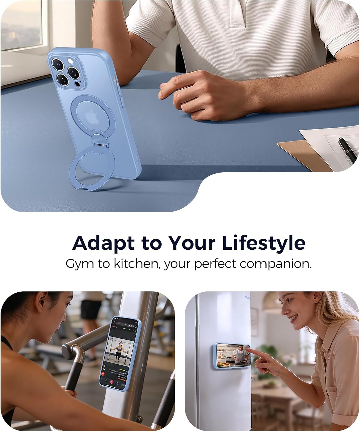 image:imageFNTCASE for iPhone 15 Pro Case with 360 Spin Magnetic Stand Black Compatible with MagsafeScreen ProtectorFull Camera ProtectionTranslucent Matte Military Grade Shockproof Phone CoverLight Blue