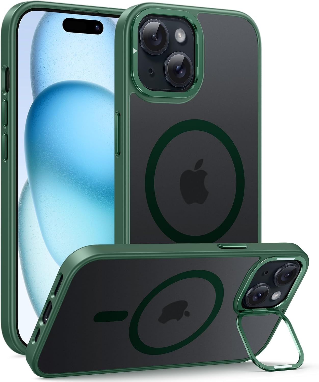 image:imageFNTCASE for iPhone 15 Pro Case with 360 Spin Magnetic Stand Black Compatible with MagsafeScreen ProtectorFull Camera ProtectionTranslucent Matte Military Grade Shockproof Phone CoverZGreen