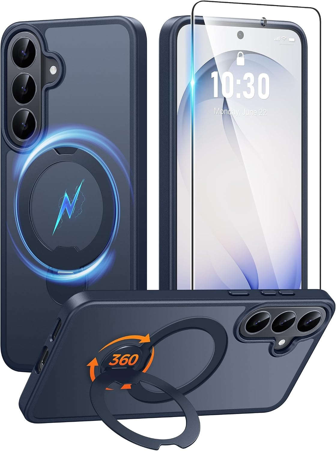 image:imageFNTCASE for iPhone 15 Pro Case with 360 Spin Magnetic Stand Black Compatible with MagsafeScreen ProtectorFull Camera ProtectionTranslucent Matte Military Grade Shockproof Phone CoverDeep Blue