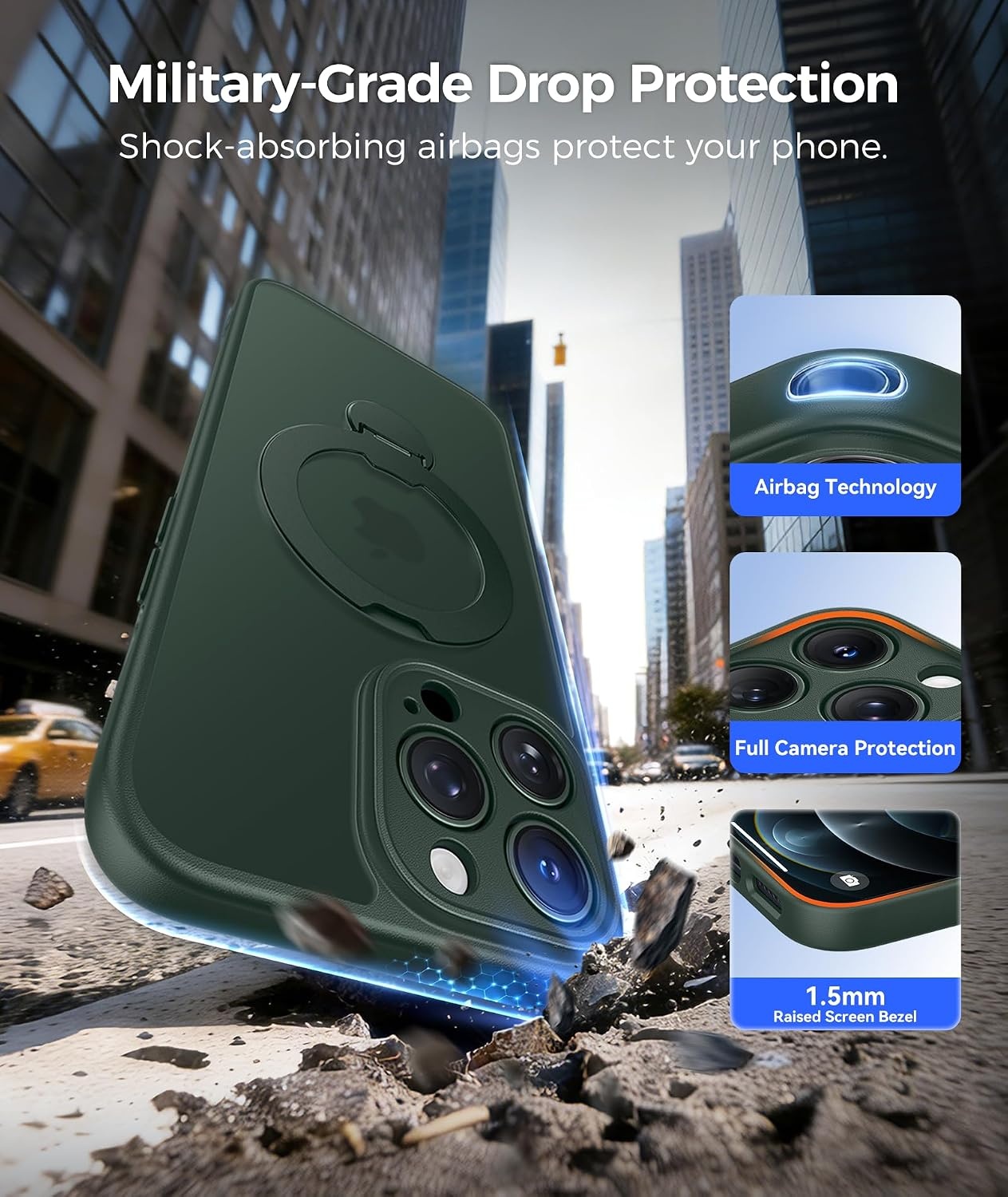 image:imageFNTCASE for iPhone 15 Pro Case with 360 Spin Magnetic Stand Black Compatible with MagsafeScreen ProtectorFull Camera ProtectionTranslucent Matte Military Grade Shockproof Phone CoverGreen