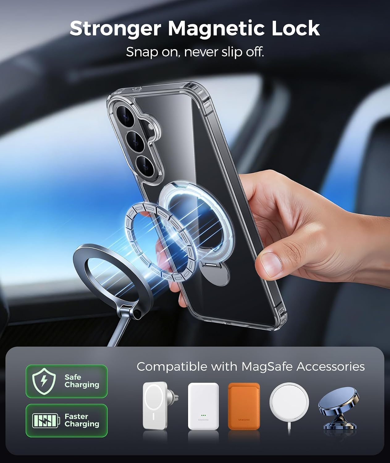 image:imageFNTCASE for iPhone 15 Pro Case with 360 Spin Magnetic Stand Black Compatible with MagsafeScreen ProtectorFull Camera ProtectionTranslucent Matte Military Grade Shockproof Phone CoverClear