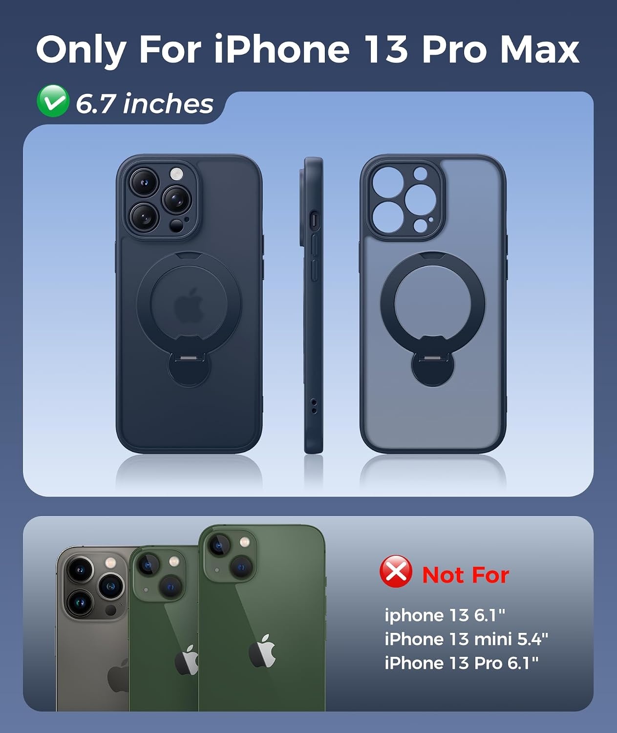 image:imageFNTCASE for iPhone 15 Pro Case with 360 Spin Magnetic Stand Black Compatible with MagsafeScreen ProtectorFull Camera ProtectionTranslucent Matte Military Grade Shockproof Phone CoverDeep Blue