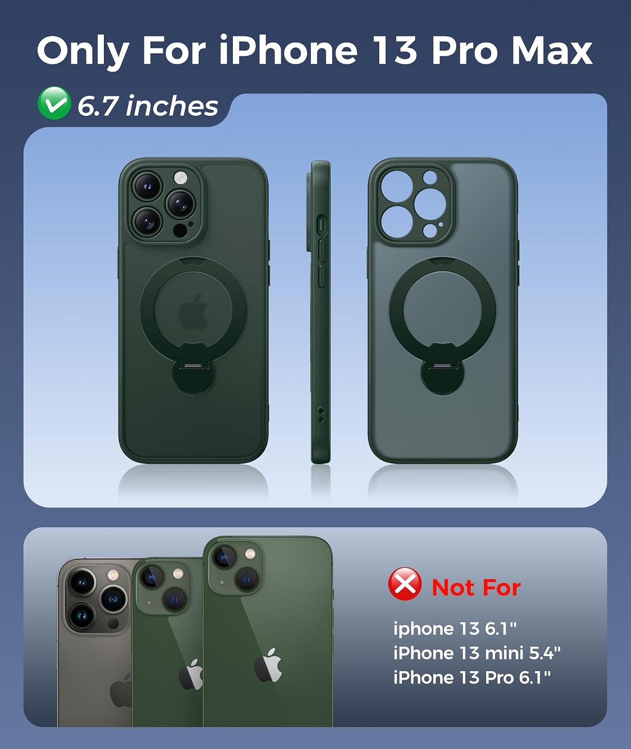 image:imageFNTCASE for iPhone 15 Pro Case with 360 Spin Magnetic Stand Black Compatible with MagsafeScreen ProtectorFull Camera ProtectionTranslucent Matte Military Grade Shockproof Phone CoverGreen