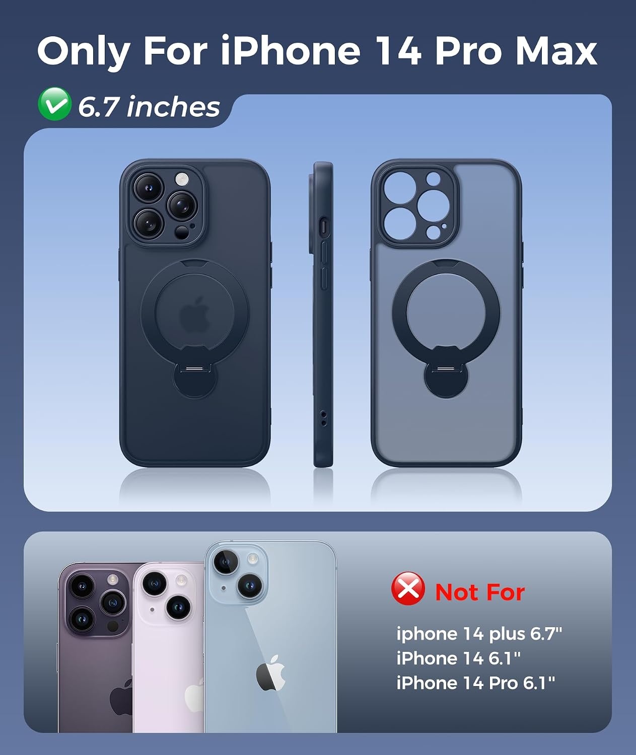 image:imageFNTCASE for iPhone 15 Pro Case with 360 Spin Magnetic Stand Black Compatible with MagsafeScreen ProtectorFull Camera ProtectionTranslucent Matte Military Grade Shockproof Phone CoverDeep Blue