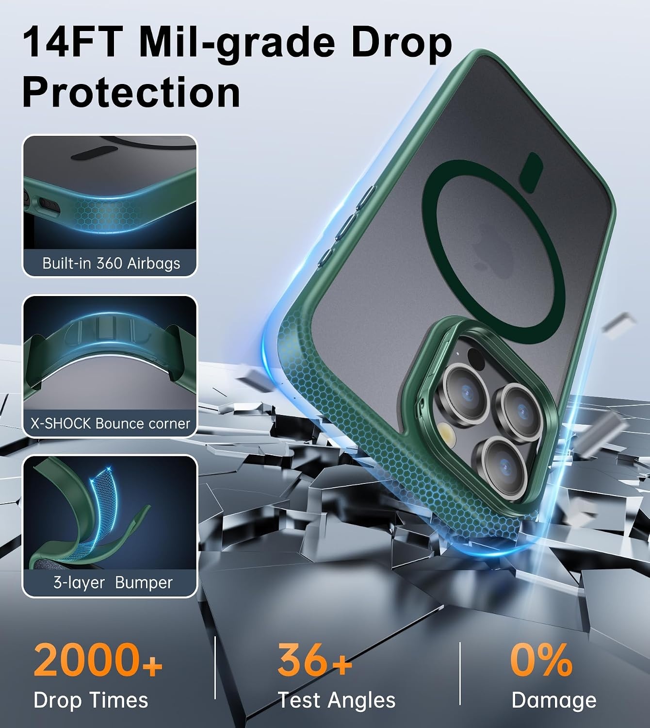 image:imageFNTCASE for iPhone 15 Pro Case with 360 Spin Magnetic Stand Black Compatible with MagsafeScreen ProtectorFull Camera ProtectionTranslucent Matte Military Grade Shockproof Phone CoverZGreen