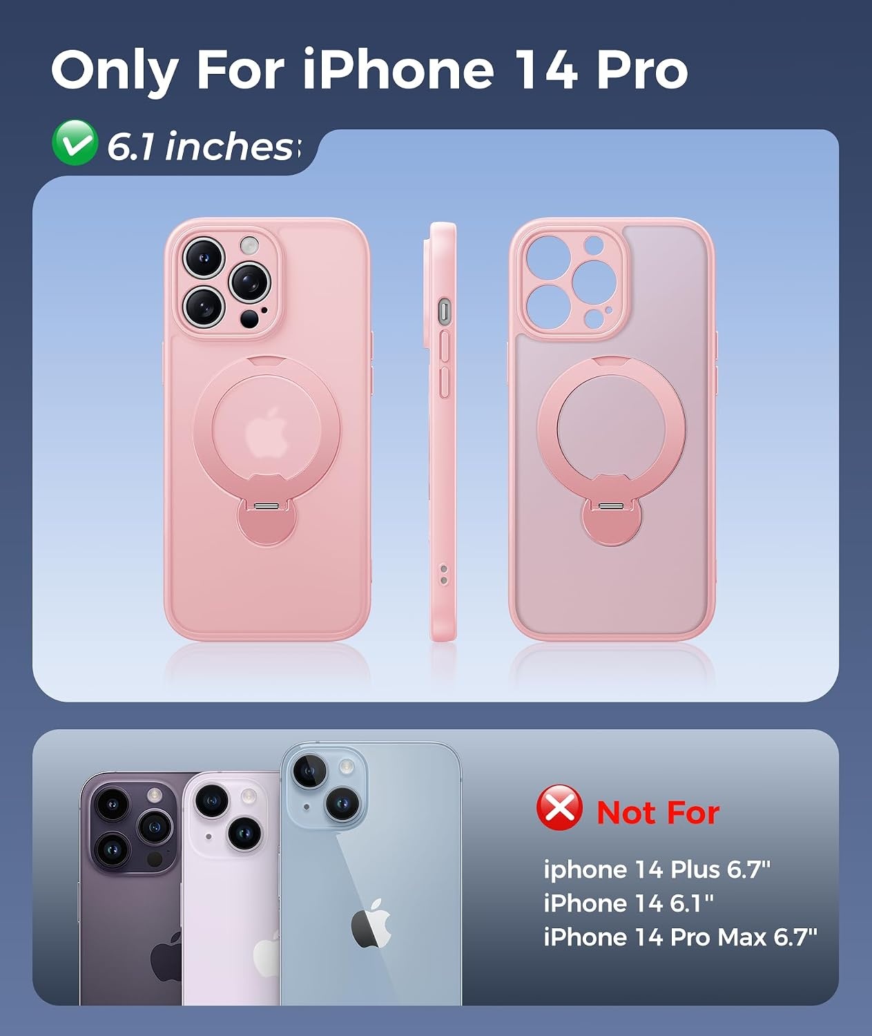 image:imageFNTCASE for iPhone 15 Pro Case with 360 Spin Magnetic Stand Black Compatible with MagsafeScreen ProtectorFull Camera ProtectionTranslucent Matte Military Grade Shockproof Phone CoverPink