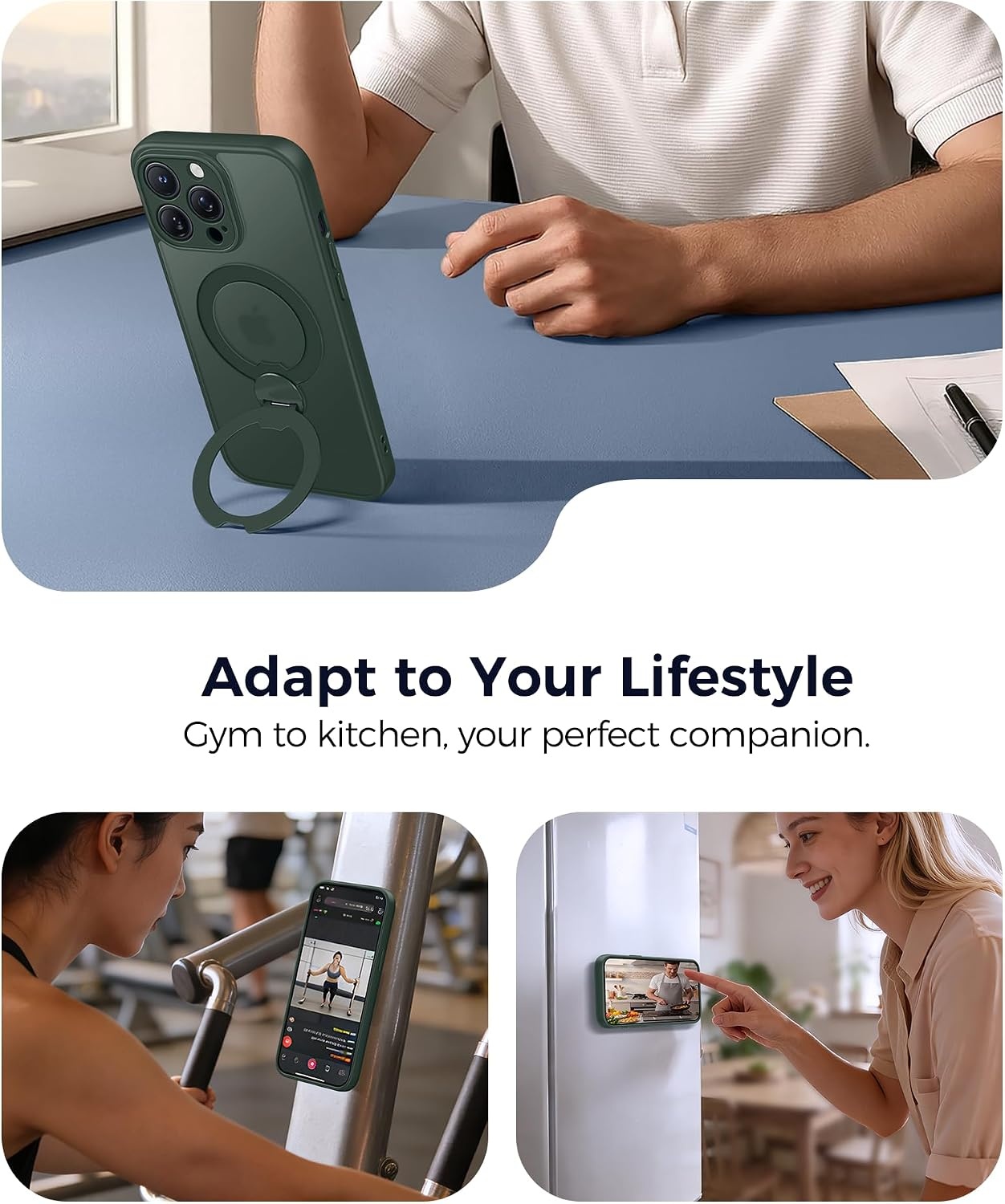 image:imageFNTCASE for iPhone 15 Pro Case with 360 Spin Magnetic Stand Black Compatible with MagsafeScreen ProtectorFull Camera ProtectionTranslucent Matte Military Grade Shockproof Phone CoverGreen