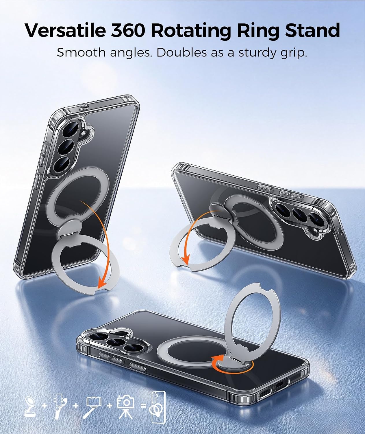 image:imageFNTCASE for iPhone 15 Pro Case with 360 Spin Magnetic Stand Black Compatible with MagsafeScreen ProtectorFull Camera ProtectionTranslucent Matte Military Grade Shockproof Phone CoverClear