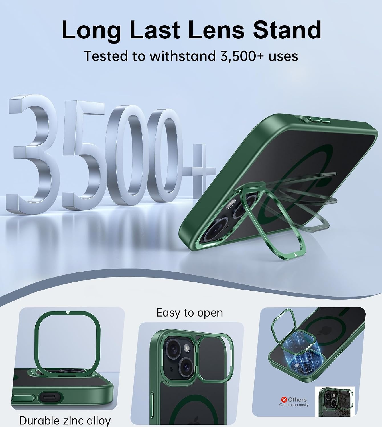 image:imageFNTCASE for iPhone 15 Pro Case with 360 Spin Magnetic Stand Black Compatible with MagsafeScreen ProtectorFull Camera ProtectionTranslucent Matte Military Grade Shockproof Phone CoverZGreen