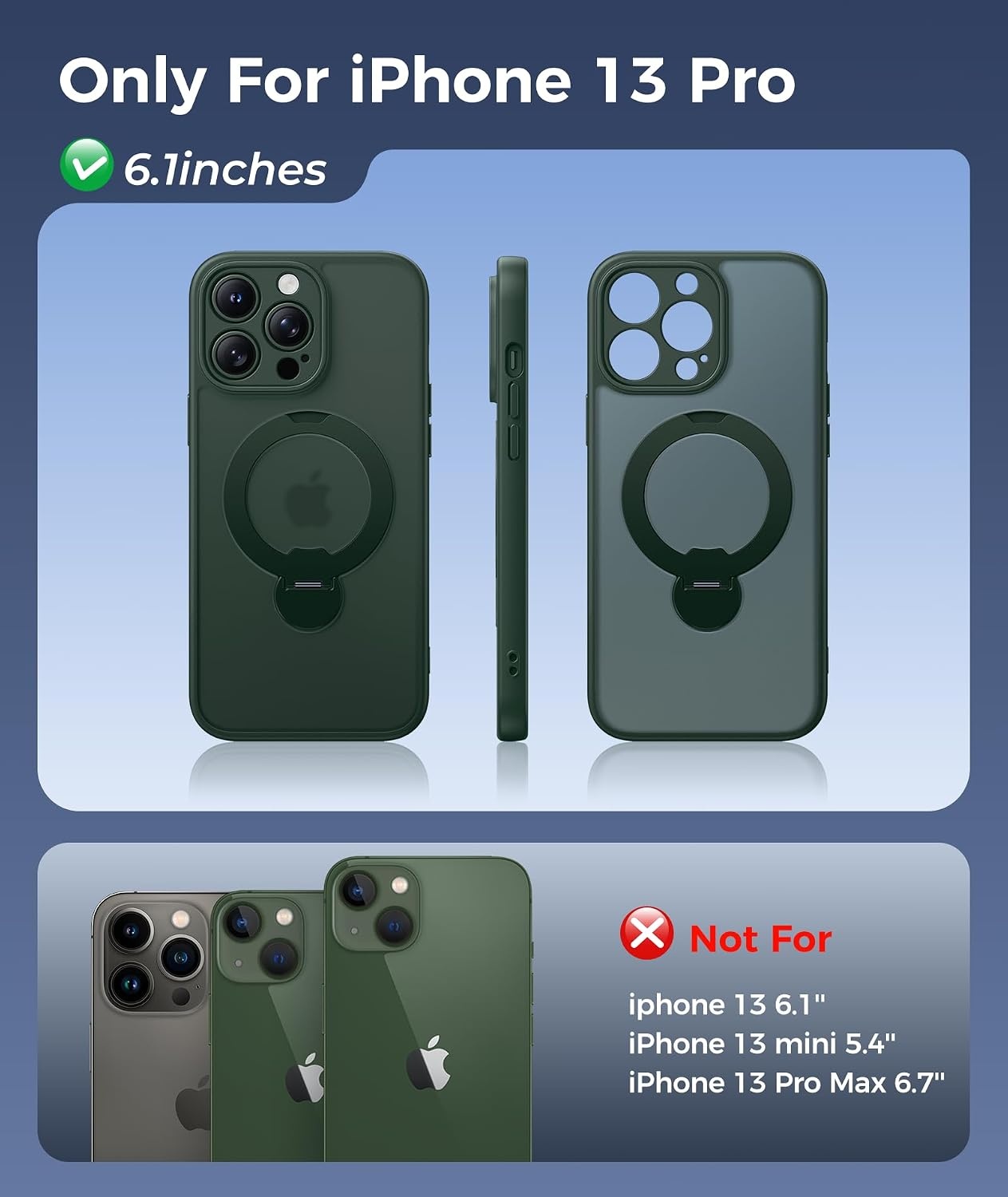 image:imageFNTCASE for iPhone 15 Pro Case with 360 Spin Magnetic Stand Black Compatible with MagsafeScreen ProtectorFull Camera ProtectionTranslucent Matte Military Grade Shockproof Phone CoverGreen