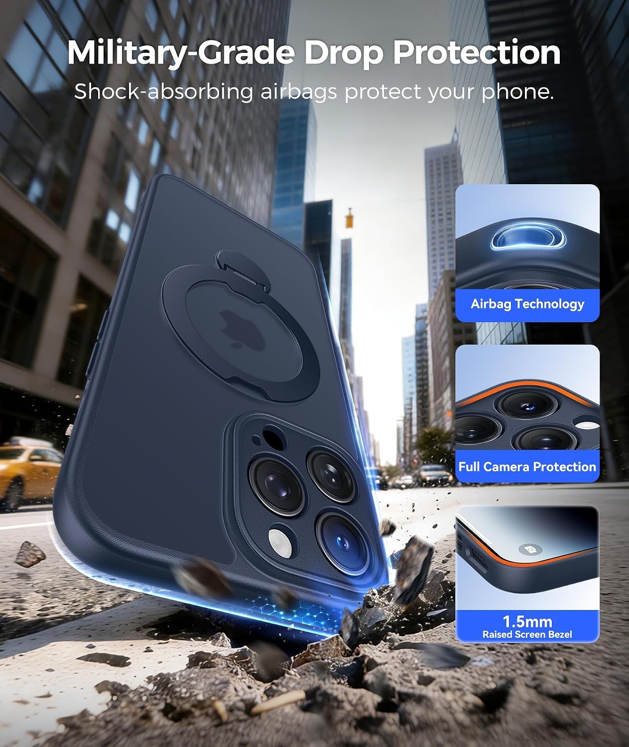image:imageFNTCASE for iPhone 15 Pro Case with 360 Spin Magnetic Stand Black Compatible with MagsafeScreen ProtectorFull Camera ProtectionTranslucent Matte Military Grade Shockproof Phone CoverDeep Blue