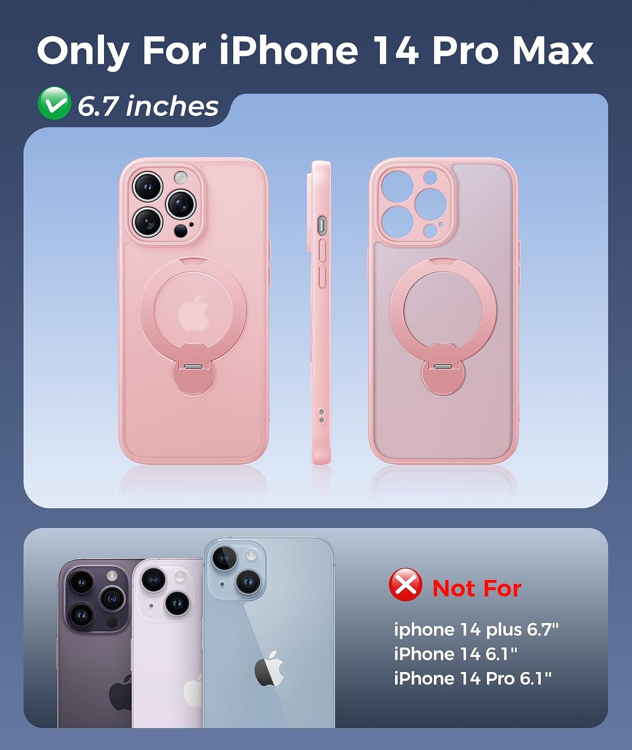 image:imageFNTCASE for iPhone 15 Pro Case with 360 Spin Magnetic Stand Black Compatible with MagsafeScreen ProtectorFull Camera ProtectionTranslucent Matte Military Grade Shockproof Phone CoverPink